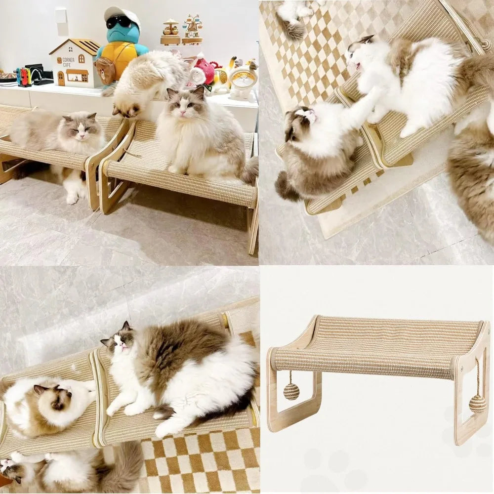 Sisal Cat Scratcher Bed for Indoor Cats Hammock for Scratching Pad, 2 in 1 Elevated Cat Sisal Chair with 2 Toys Ball for Scratch