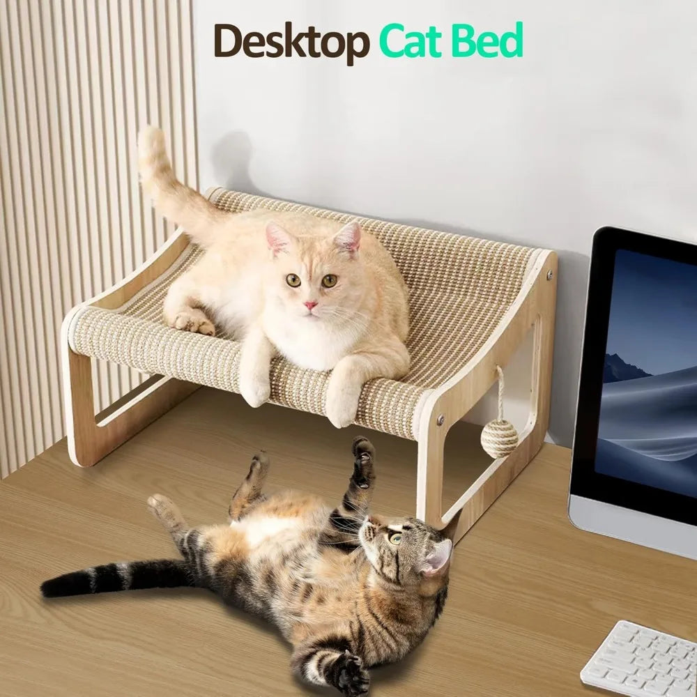 Sisal Cat Scratcher Bed for Indoor Cats Hammock for Scratching Pad, 2 in 1 Elevated Cat Sisal Chair with 2 Toys Ball for Scratch