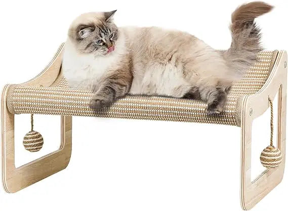 Sisal Cat Scratcher Bed for Indoor Cats Hammock for Scratching Pad, 2 in 1 Elevated Cat Sisal Chair with 2 Toys Ball for Scratch