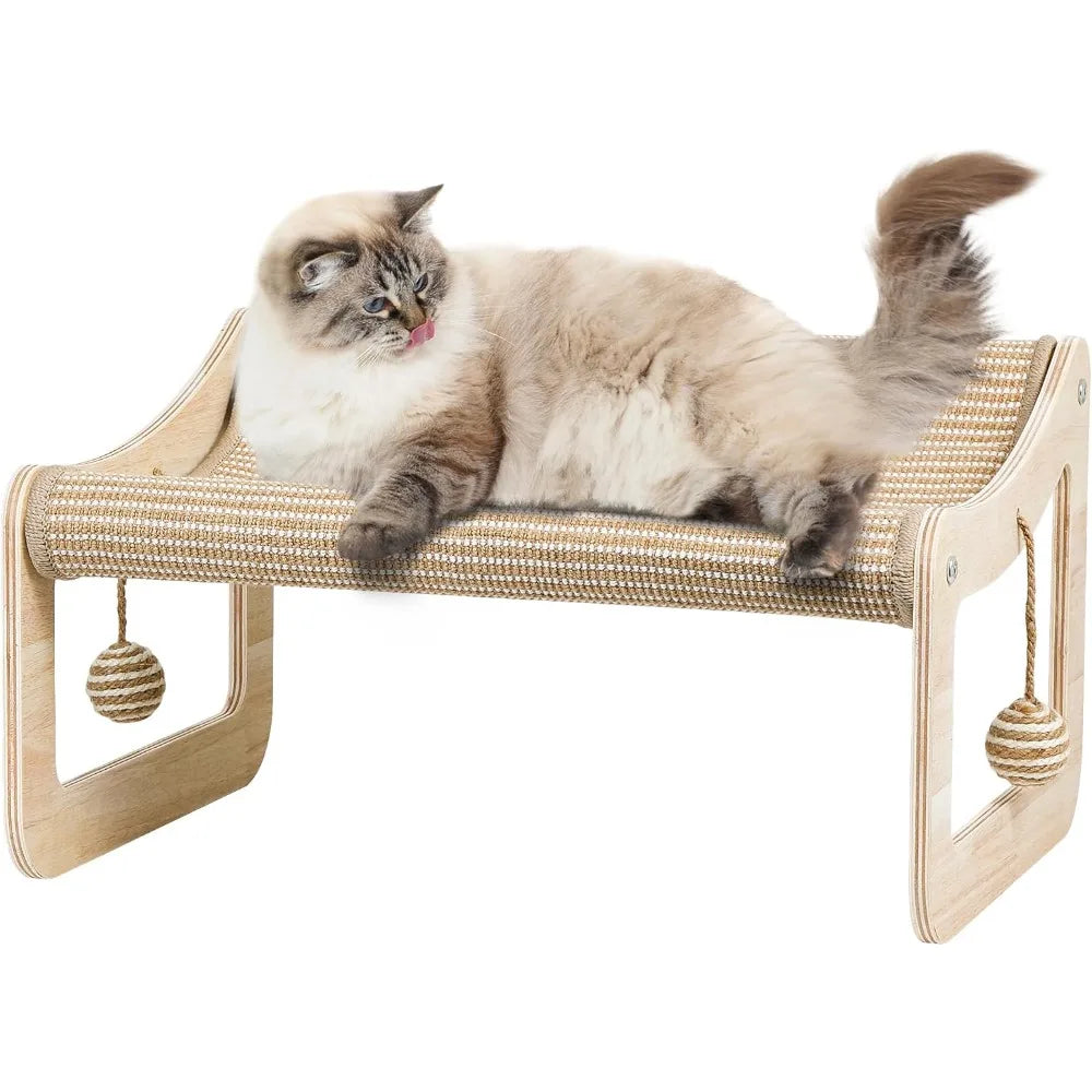 Sisal Cat Scratcher Bed for Indoor Cats Hammock for Scratching Pad, 2 in 1 Elevated Cat Sisal Chair with 2 Toys Ball for Scratch