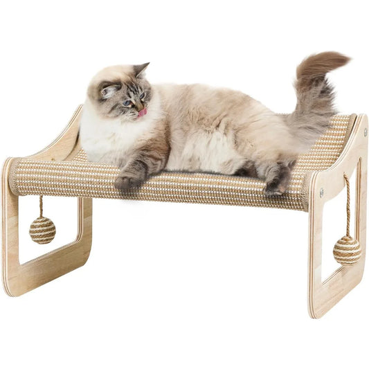 Sisal Cat Scratcher Bed for Indoor Cats Hammock for Scratching Pad, 2 in 1 Elevated Cat Sisal Chair with 2 Toys Ball for Scratch