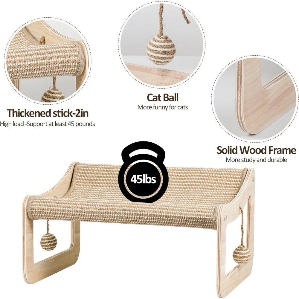 Sisal Cat Scratcher Bed for Indoor Cats Hammock for Scratching Pad, 2 in 1 Elevated Cat Sisal Chair with 2 Toys Ball for Scratch