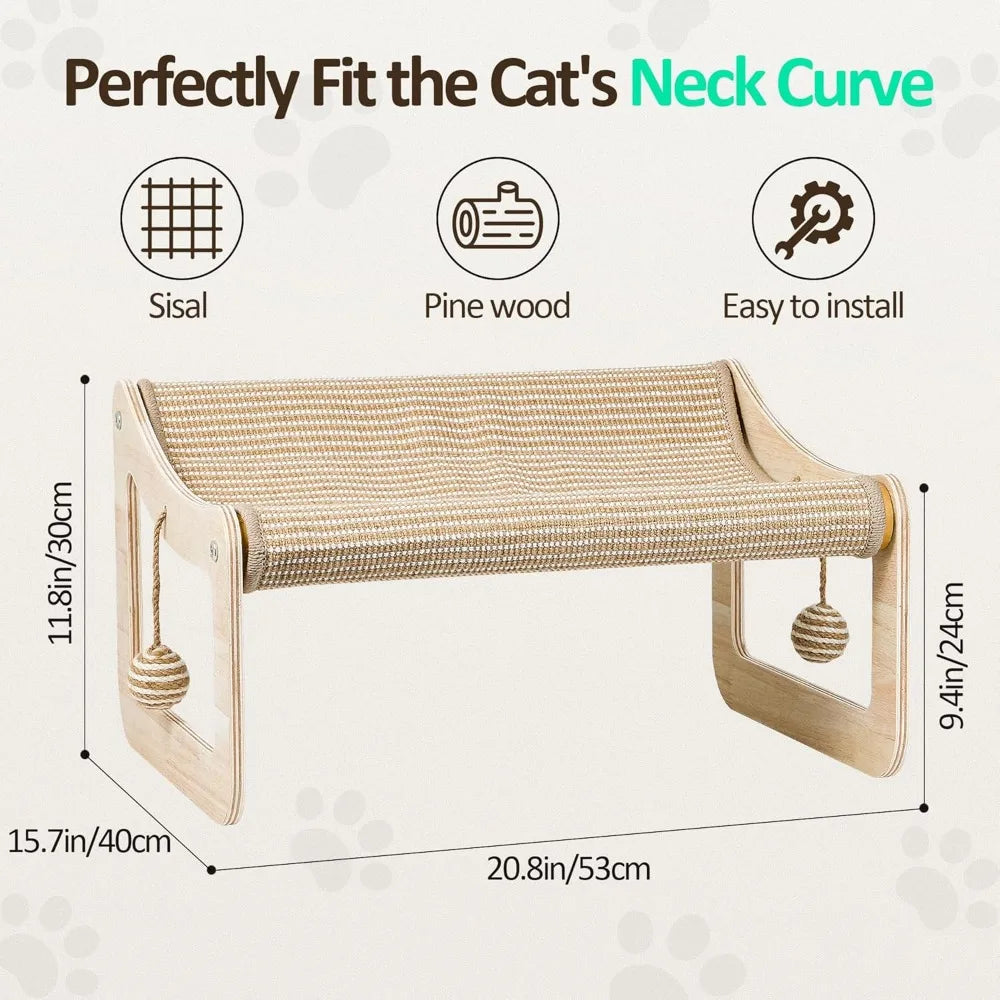 Sisal Cat Scratcher Bed for Indoor Cats Hammock for Scratching Pad, 2 in 1 Elevated Cat Sisal Chair with 2 Toys Ball for Scratch